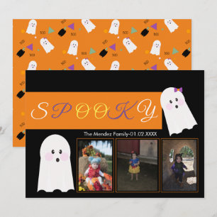 Halloween Ghost Pattern Collage Photo Card Feestdagenkaart
