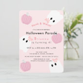 Halloween Ghost Pink Pumpkin Drive-by Verjaardag Kaart (Staand voorkant)
