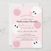 Halloween Ghost Pink Pumpkin Drive-by Verjaardag Kaart (Voorkant)