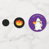 Halloween Ghost, Pompoen op zwart, Paarse & Sinaas Confetti (Achterkanten)