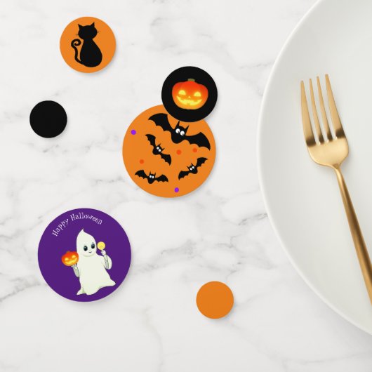 Halloween Ghost, Pompoen op zwart, Paarse & Sinaas Confetti (Groep)
