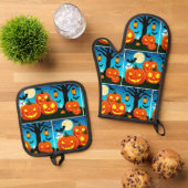 Halloween Ghost, Pompoenen, Vleermuizen Ovenwant & Pannenlap Set (Top down)