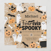 Halloween Ghost Pumpkin 4th Birthday Party Kaart (Voorkant / Achterkant)