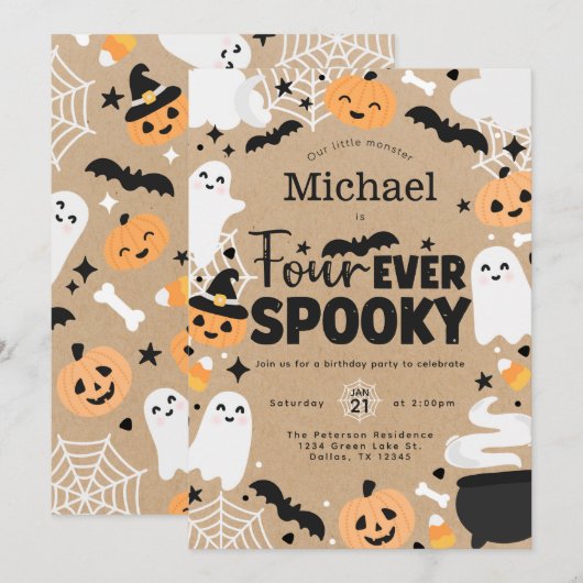 Halloween Ghost Pumpkin 4th Birthday Party Kaart (Voorkant / Achterkant)