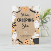 Halloween Ghost Pumpkin 6e verjaardagsfeest Kaart (Staand voorkant)