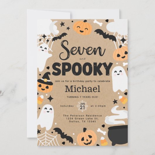 Halloween Ghost Pumpkin 7th Birthday Party Kaart (Voorkant)