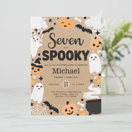 Halloween Ghost Pumpkin 7th Birthday Party Kaart (Staand voorkant)
