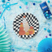 Halloween Ghost Pumpkin Checkered Papieren Bordje (Feest)