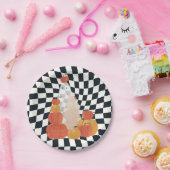 Halloween Ghost Pumpkin Checkered Papieren Bordje (Feest)