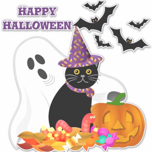 Halloween Ghost Pumpkin Custom-Cut Vinyl Sticker (Voorkant)