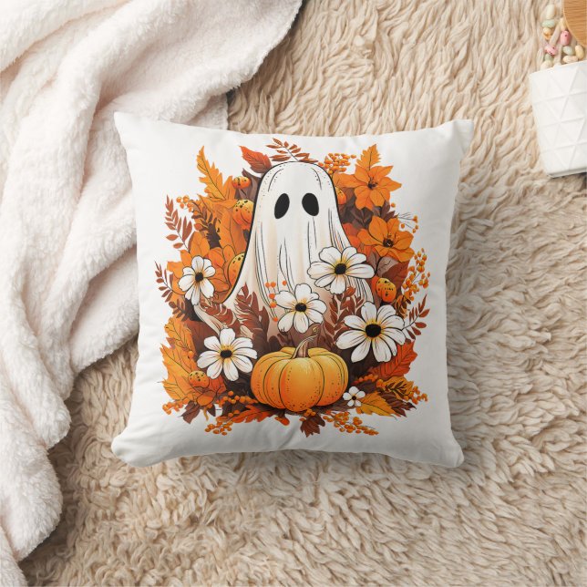  Halloween Ghost Pumpkin Daisy Floral Kussen (Deken)