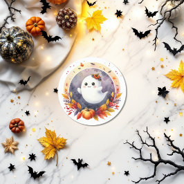 Halloween Ghost & Pumpkin Design Baby shower Ronde Sticker