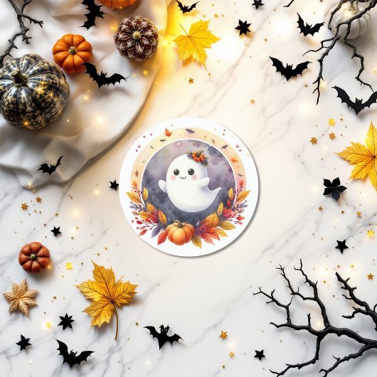Halloween Ghost & Pumpkin Design Baby shower Ronde Sticker
