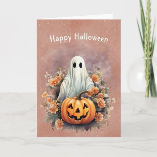 Halloween Ghost Pumpkin Feestelijk Kaart (Voorkant)