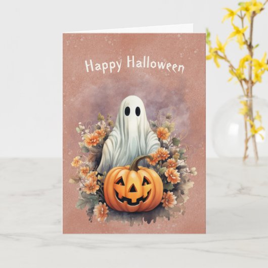 Halloween Ghost Pumpkin Feestelijk Kaart (Gele Bloem)