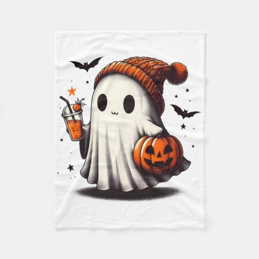 Halloween Ghost Pumpkin Herfst Drink Spooky Beanie Fleece Deken (Voorkant)