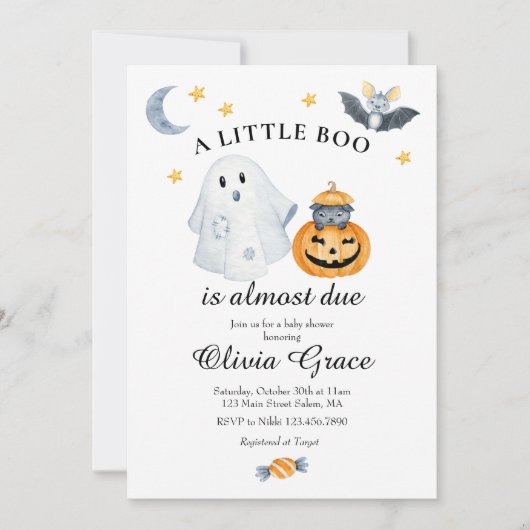Halloween Ghost Pumpkin Little Boo Baby shower Inv Kaart (Voorkant)