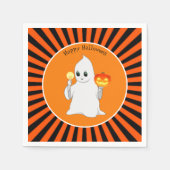 Halloween Ghost & Pumpkin op zwart en Oranje Servet (Voorkant)