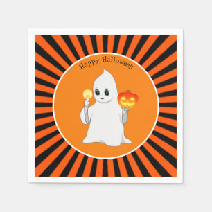 Halloween Ghost & Pumpkin op zwart en Oranje Servet