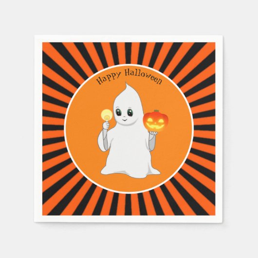 Halloween Ghost & Pumpkin op zwart en Oranje Servet (Voorkant)