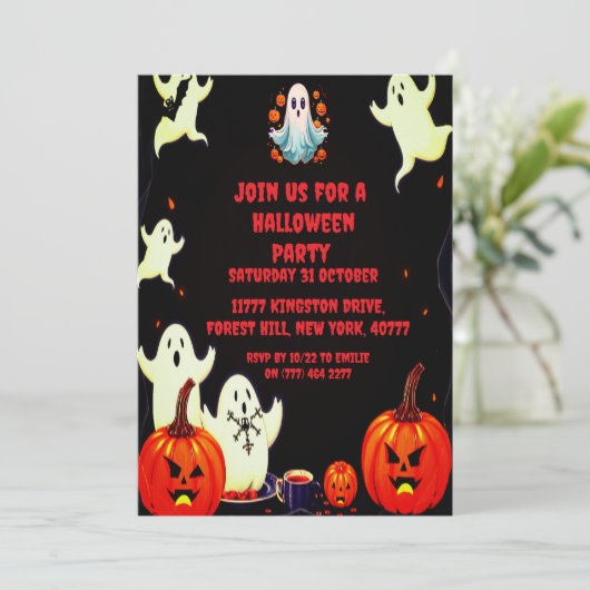 Halloween Ghost Pumpkin Party Uitnodiging (Staand voorkant)