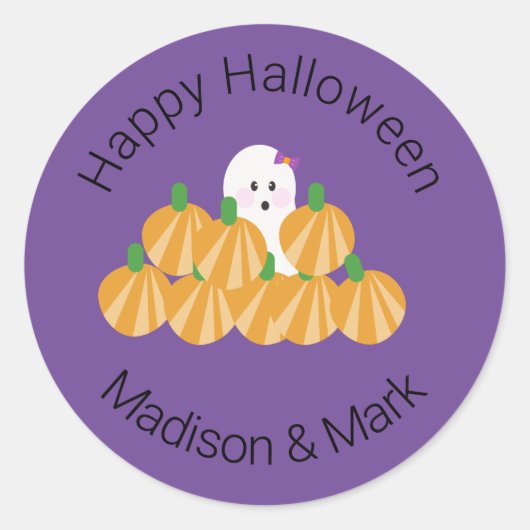 Halloween Ghost Pumpkin Patch Halloween Favor Ronde Sticker (Voorkant)
