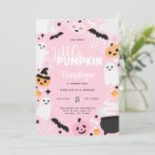 Halloween Ghost Pumpkin Roze Verjaardagsfeest Kaart (Staand voorkant)