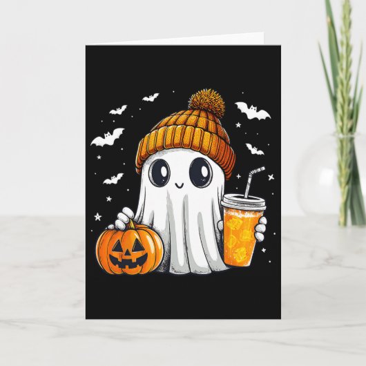 Halloween Ghost Pumpkin Spice Latte Autumn Fall Co Kaart (Voorkant)