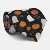 Halloween Ghost & Pumpkin – Spooky Fun Necktie Stropdas (Opgerold)