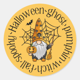 Halloween Ghost Pumpkin Witch Herfst Spooky Gnome Ronde Sticker