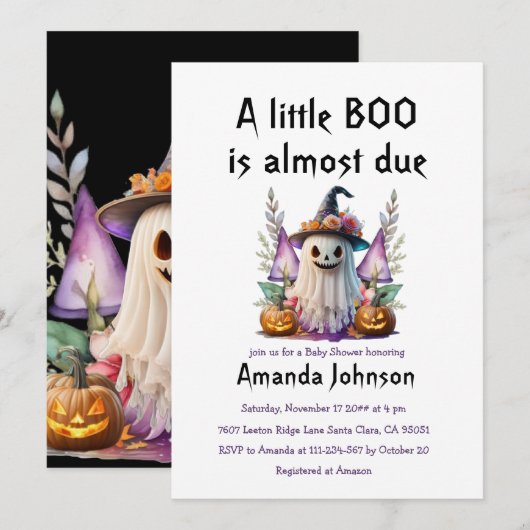 Halloween Ghost & Pumpkins Little Boo Baby shower Kaart (Voorkant / Achterkant)