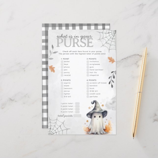 Halloween Ghost Purse Baby shower spel (Voorkant / Achterkant in situ)