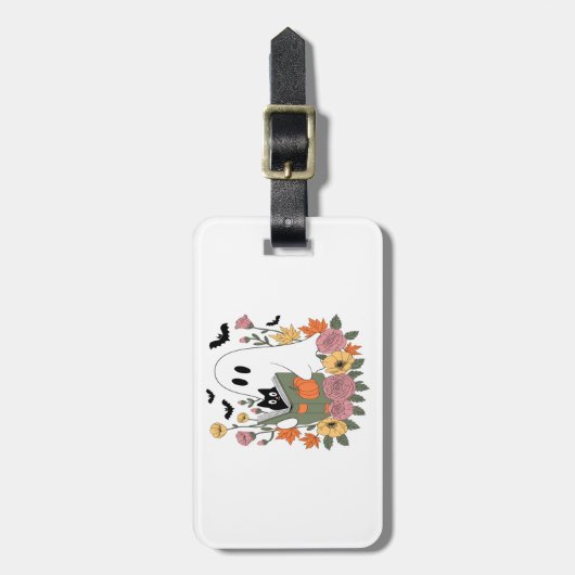 Halloween Ghost Reading Book Cat Bagagelabel (Voorkant verticaal)