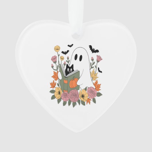 Halloween Ghost Reading Book Cat Ornament (voorkant)