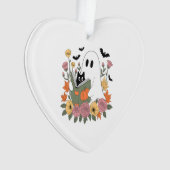 Halloween Ghost Reading Book Cat Ornament (voorkant)
