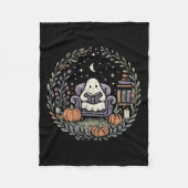 Halloween Ghost Reading Book Lover Tee Long Sleeve Fleece Deken (Voorkant)