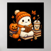 Halloween Ghost Reading Book Lovers Koffiemeisje W Poster (Voorkant)