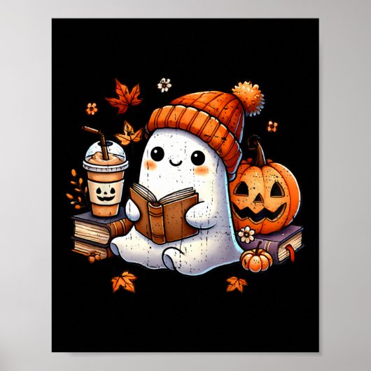 Halloween Ghost Reading Book Lovers Schattigee Gho Poster (Voorkant)