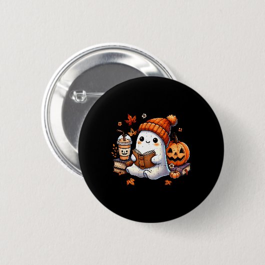 Halloween Ghost Reading Book Lovers Schattigee Gho Ronde Button 5,7 Cm (Voorkant /achterkant)