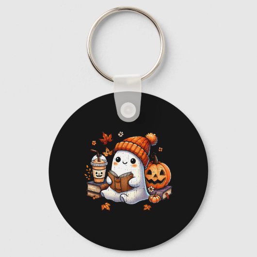 Halloween Ghost Reading Book Lovers Schattigee Gho Sleutelhanger (Voorkant)