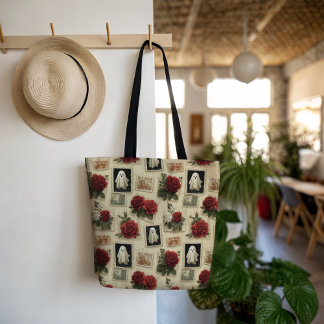 Halloween Ghost & Red Rose postzegel Tote Bag