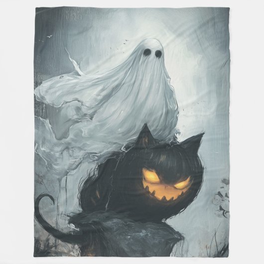 Halloween Ghost Rijden op een Black Fleece Deken (Voorkant)