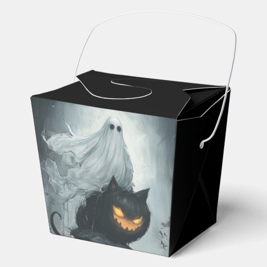 Halloween Ghost Rijden op een zwarte kat Bedankdoosjes (Voorkant)