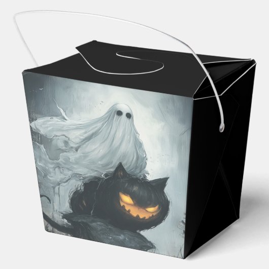 Halloween Ghost Rijden op een zwarte kat Bedankdoosjes (Achterkant)