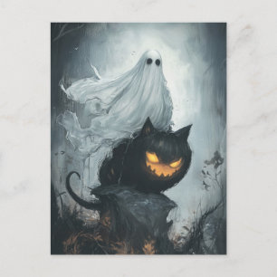 Halloween Ghost Rijden op een zwarte kat Briefkaart