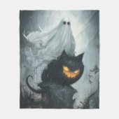Halloween Ghost Rijden op een zwarte kat Fleece Deken (Voorkant)