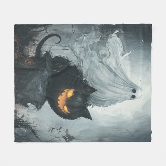 Halloween Ghost Rijden op een zwarte kat Fleece Deken (Voorkant (Horizontaal))