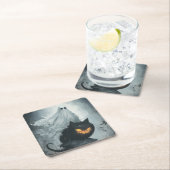 Halloween Ghost Rijden op een zwarte kat Kartonnen Onderzetters (Insitu)