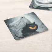 Halloween Ghost Rijden op een zwarte kat Kartonnen Onderzetters (Schuin)