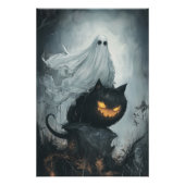 Halloween Ghost Rijden op een zwarte kat Perfect Poster (Voorkant)